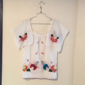 Vintage Handmade Embroidered Mexican Blouse